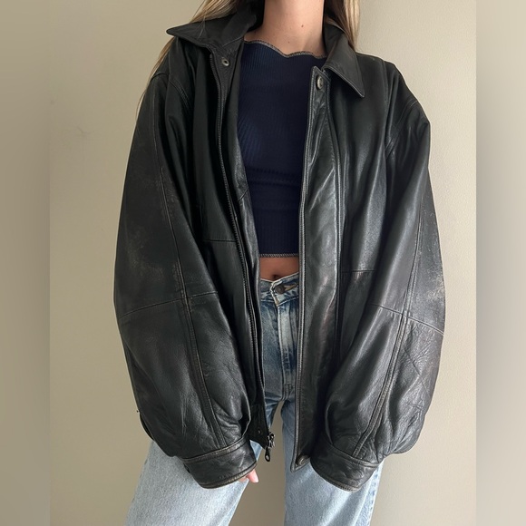 FINAL SALE Vintage Genuine Leather Black Jacket - Picture 3 of 16